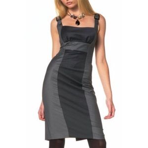 BEBE Grey Colorblock Sleek Wool Sheath Dress